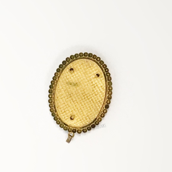 Vintage Art Nouveau Bronze Tone MOP Cameo Necklace Pendant - Picture 8 of 16